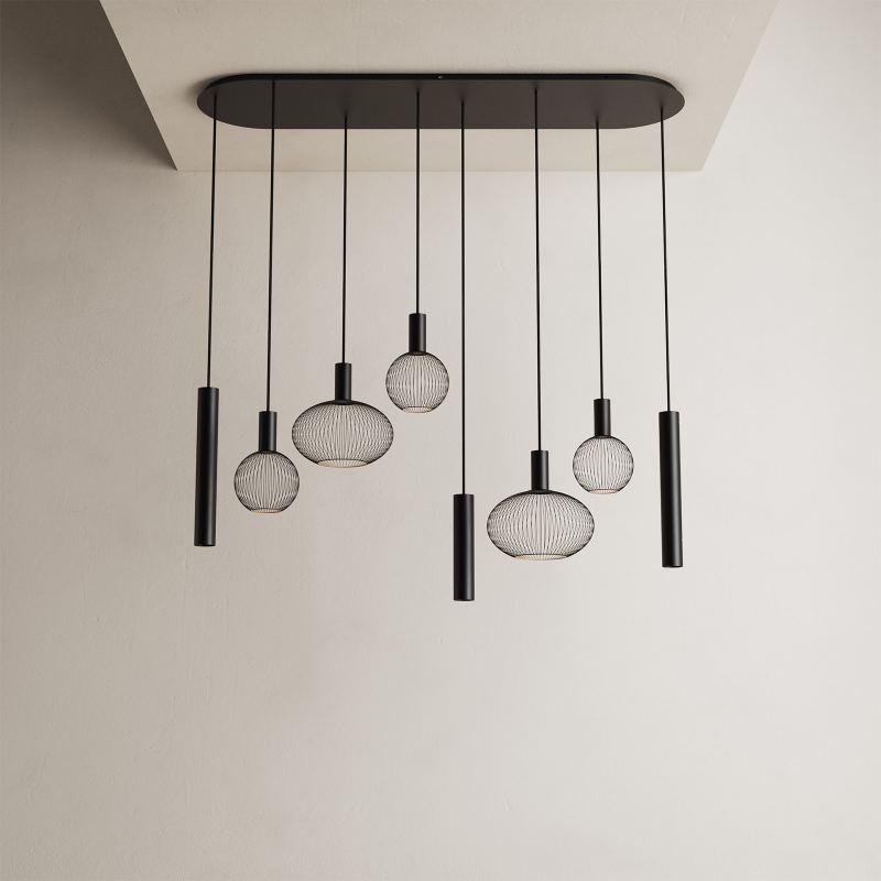 9100 - Como Hängelampe flach oval 145 cm - 8-Lichter 