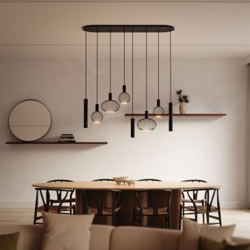 9100 - Como Hängelampe flach oval 145 cm - 8-Lichter 
