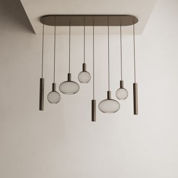 9100 - Como Hängelampe flach oval 145 cm - 8-Lichter 