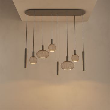 9100 - Como Hängelampe flach oval 145 cm - 8-Lichter 